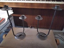 2x Kerzenständer Metall 2-armig ca. 32 cm hoch DM 2,5 cm grau Kerzenleuchter