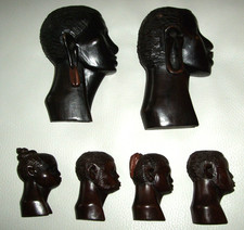 6 verschiedene alte afrikanische Köpfe  aus Ebenholz, Massiv handgeschnitzt
