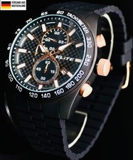 Elite Herren Silikon Armband Uhr Chronograph Schwarz Datum sportliches Design