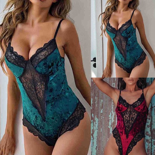 Damen samt spitzen body mit - damen,