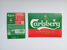 2 Bieretiketten, beer labels aus Vietnam: Carlsberg Liverpool FC