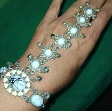 Bollywood, Manschetten Armband /Sklavenarmband, Silberfarbend, mit Glöckchen