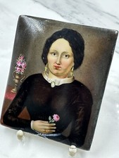 Antike KPM Berlin Bildplatte Biedermeier Ölbild Pfennigmarke Dame mit Rosen