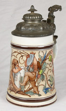 Hofbräu Nymphenburg Porzellan Krug signiert ~1890 Zwerge Scherzkrug dwarf stein