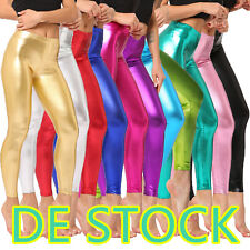 DE Damen Metallic Leggings Glitzer Lederhose Laufen Strumpfhose Hohe Taille Hose