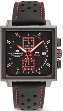 LORENZ Granpremio 030249AA Herrenuhr Chronograph Quadrat Schwarz Und Rot Leder