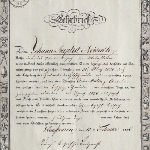 Lehrbrief 1836 bayern - lehrbrief,
