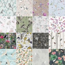 Vögel Tapete - Pfau Eulen Kran Reiher Blumenmuster Metallisch Glitzer Natur