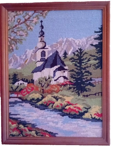Stickbild kirche landschaft - in,