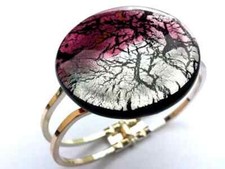 Muranoglas Armspange Armband Scharnier 3cm Glasstein rosa silber handgefertigt