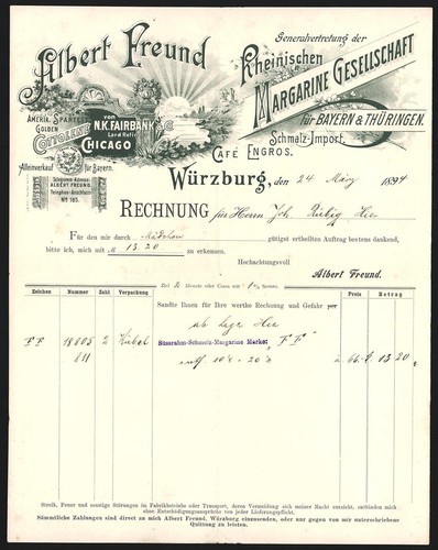 Rechnung würzburg 1894 - würzburg,
