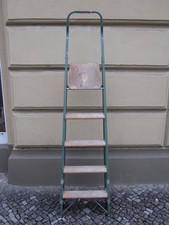 Haca rollbare Stehleiter 4-stufig, einseitig begehbar, Stahl/Holz   (006)