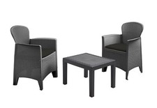 Rattan Gartenmöbel Set anthrazit - 2x Sessel + 1x Tisch - Balkon Set Sitzgruppe