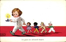 Künstler Ak Wills, John, Kind im Schlafanzug, Kerze, Puppen,... - 4458696