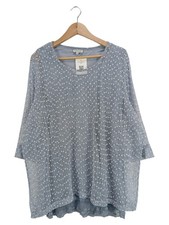 GINALAURA Damen Shirt Blau Strukturmuster 3/4 Arm Spitze Gr. XXL