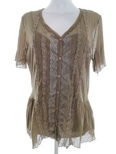 ⭐ KAPPAHL Geknöpfte Bluse für Damen Einfarbig Knöpfe Khaki 44 Kurzer Ärmel ⭐