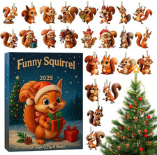 Eichhörnchen Adventskalender 2025 24 Stück 2D Acryl Weihnachtsbaum Anhänger Eich