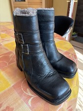 ⭐ Schwarze Leder Winter Boots Stiefeletten Damen Lammfell Blockabsatz Gr. 39⭐