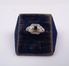 Ring Damenring 18 ct Gelbgold Weißgold 750 Saphir Brillanten Art Deco Stil RG 58