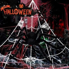 Halloween Deko Spinne,125cm Riesenspinne,Triangel Spinnennetz,Gartendekoration