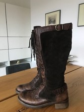 Tolle Tamaris Schnür Stiefel Shabby Langschaft Weitschaft Leder Gr. 41  - Braun