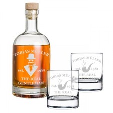 3-tlg. Whisky Geschenkset Flasche 2x Gläser mit Gravur - scotch whiskey bourbon