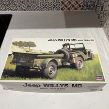 VINTAGE HASEGAWA JEEP WILLYS MB WITH TRAILER 1.24 SCALE MODEL KIT WW2 MILITARY 