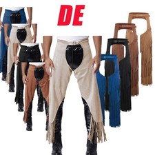 DE Herren Cowboy Chaps Westliche Mode Showchaps mit Fransen Offene Schritt Pants
