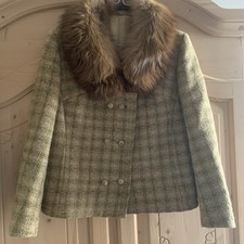 HUCKE Kostümjacke (Gr. 42) mit Pelzkragen Damenmode Vintage Jacket Braun Beige