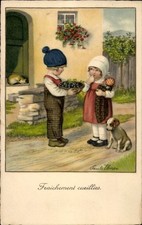 Künstler Ak Ebner, Pauli, Kinder, Früchte, Hund, Schlafende Katze - 4698416