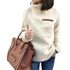 Damen Winter Warm Fleece-Stehkragen Teddyfell Pullover Pulli-Sweater Jacke Tops