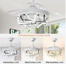 Depuley LED Deckenventilator Kristall mit Licht & Fernbedienung, 3 Farbwechsel