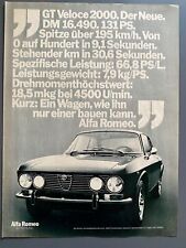 Alfa Romeo GTV Veloce 2000 Oldtimer Original 1971 Vintage Advert Werbung Reklame
