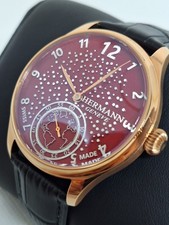 Hermann Geneve Uhr Handaufzug Mechanisch Vergoldet Rot  Schwarz Leder Swiss 