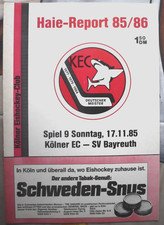 KÖLNER HAIE - BUNDESLIGA 1985/86 - PROGRAMMHEFT- HAIE GEGEN SV BAYREUTH
