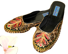 Pantolette Sandalette Bestickt Bunt Stoff Handgefertigt Indien 2 cm Absatz 38