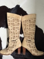 Ausgefallener Retro Voll-Lederstiefel Mit Gummisohle Auf Leder Damen Beige  36