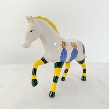 Keramik Pferd Spardose Katzen-Design Handbemalt Gelb-Schwarz Deko Unikat