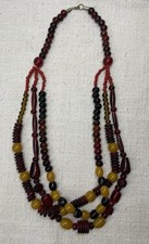 Alte Bakelit Halskette 3 Stränge L65cm rot gelb braun