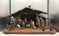 Komplette Antike Krippe Krippenfiguren Holz Koloriert Krippe Alt Antik