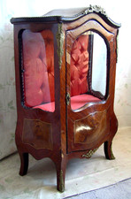 Frankreich Louis XVI antike Vitrine Wandschrank Holz Intarsien Bronze Glas 1880