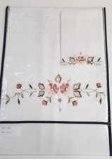 Paar Handtuch 1+1 Leinenmischung bestickt 4 Muster Elegant Extra Qualität