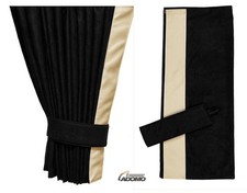 LKW 2 Gardinen für MAN TGX TGA TGS TGM XLX  schwarz beige Kante aus Kunstleder