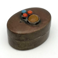 Vintage Pillendose Antik Schmuckbox Messing Stein & Perlen Schatulle Dose #1467