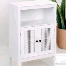 kleakin Badezimmerschrank in Rattan-Optik 1 Regal 1 Schrank MDF-Holz.