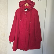 Damen Mantel Woll-optik Rot Reissverschluss Kapuze Gr.48
