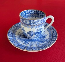 China Blau Mokka Tasse Sammeltasse Relief Gold Alte Mocca Blumen Blüten Dekor