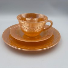 Fire King Pfirsich Glanz Lorbeerblatt Teetasse Set Untertasse Beilagenteller Anchor Hocking