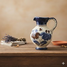 ? Handbemalter Keramik Krug Vase ? Blau Weiß Vintage Landhaus Deko ?✨