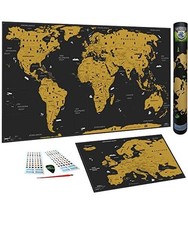 WIDETA Weltkarte zum Rubbeln in Deutsch, XXL (82 x 43 cm)/ Bonus Karte von Europ